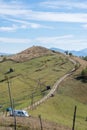 Rural dirt roads and paths on the Carpathian hill. Autumn in Ukrainian village Royalty Free Stock Photo