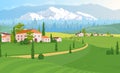 Rural dwelling scenery flat color vector illustration