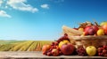 Rural Elegance: Copy Space Background with a Variety of Harvested Fruits and Vegetables Royalty Free Stock Photo