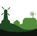 Rural farm. With fields, pastures and buildings. Picture silhouette. Breeding domestic farm animals and plants. Isolated