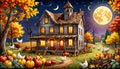 Rural farm house evening moon chicken vegetable crop