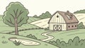 Rural Farm Landscape with Barn and Rolling Fields, vector design Generative AI Royalty Free Stock Photo