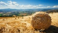 Rural farm landscape hay bales roll under golden sunset generated by AI Royalty Free Stock Photo