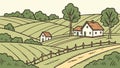 Rural Farm Landscape with Rolling Fields, vector design Generative AI Royalty Free Stock Photo