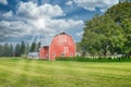 Rural Farm Red Barn Country Scene Cloudy Sky Background Royalty Free Stock Photo