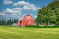 Rural Farm Red Barn Country Scene Cloudy Sky Background Royalty Free Stock Photo