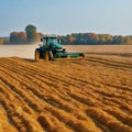 Rural farmer driving harvesting ripe pumpkin in plowed field generated by