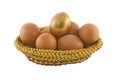 Rural fresh eggs lying in a basket weaved from straw isolat Royalty Free Stock Photo