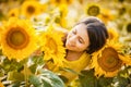 Rural girl in field sunflowers Royalty Free Stock Photo