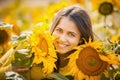 Rural girl in field sunflowers Royalty Free Stock Photo