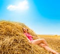 Rural girl in hay Royalty Free Stock Photo