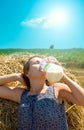 Rural girl in hay