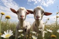 Rural goat landscape green summer sun cute domestic farming grass animals baby