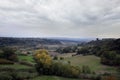 The rural green landscape of the Marta Valley, with the backdrop of the Cimini Mountains and the Tolfa, from the terrace of the be Royalty Free Stock Photo