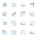 Rural growth linear icons set. Agriculture, Homesteading, Sustainability, Development, Farming, Cattle, Livestock line