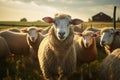 Rural harmony, a flock of sheep calmly grazing on the farm