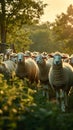 Rural harmony, a flock of sheep calmly grazing on the farm