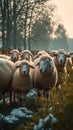 Rural harmony, a flock of sheep calmly grazing on the farm