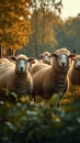 Rural harmony, a flock of sheep calmly grazing on the farm