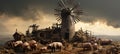 Rural Harmony: Pig Farm with a Majestic Windmill