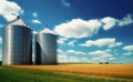 Rural Harvest Hub Silos and Tanks in Wheat Fields