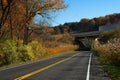 A rural highway and a freeway overpass in autumn