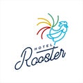 Rural hotel logo design with rooster vector on the roof