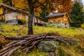 Rural house in a forest in the fall colors in Haute Savoie in France