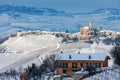 Rural house and small medieval town in Italy. Royalty Free Stock Photo