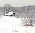 Rural house under the snow Royalty Free Stock Photo