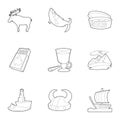 Rural icons set, outline style