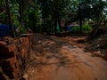 A rural Indian beautiful village red soil path way road Royalty Free Stock Photo