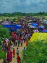 Rural Indian Village Fair, People Gathered To Celebrate Annual Fair At Nag Devta Temple In Gujarat , Royalty Free Stock Photo