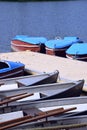 Rural lake scene in bavaria with row boats and pedal boats Royalty Free Stock Photo