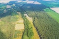 Aerial view of the fields and forest in spring Royalty Free Stock Photo