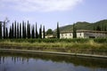 Rural landscape along the cycleway of Chiese river Royalty Free Stock Photo