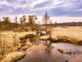 Rural landscape in april. Small River in early spring Royalty Free Stock Photo