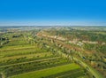 Rural landscape as seen from the air. Cultivated fields and river WisÃâa in the distance. Landscape with blue sky. Royalty Free Stock Photo