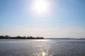 Rural Landscape on the banks of the river,shore of the lake, river, pond. Ripples on the water