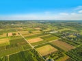 Farmlands. Rural landscape with bird`s eye view. Small farmland stretching to the horizon. Royalty Free Stock Photo