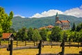 Rural landscape with church in Maddalena, Italy