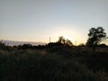 Rural landscape with church at sunset Royalty Free Stock Photo