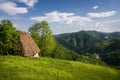 Rural landscape in the countryside hills of Transylvania, Romania in spring