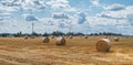 Rural landscape dry haystacks in Czech Republic Royalty Free Stock Photo