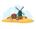 Rural landscape with Dutch windmill and farm Royalty Free Stock Photo