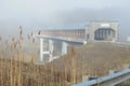 Rural landscape in early morning highway covered bridge Royalty Free Stock Photo