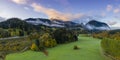 Rural landscape with fall autumn trees forest with cloud banks