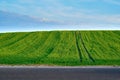 Rural landscape of the field and part of the highway closeup