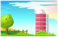 Rural Landscape with Granary Cartoon Vector