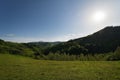 The rural landscape of green farm fields and country hillsides Royalty Free Stock Photo